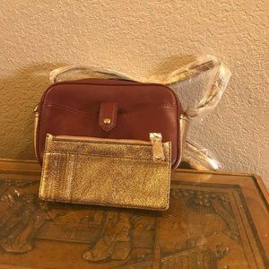 NWT G.I.L.I. Leather CB Cranberry Bag w/ clutch